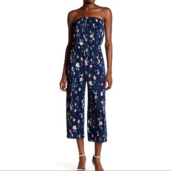 19 Cooper Pants - 19 Cooper Strapless Floral Culotte Jumpsuit